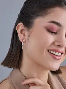 Kushal's Fashion Jewellery 92.5  Silver Gold Plated CZ Drop Earrings