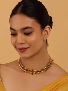 Kushal's Fashion Jewellery 92.5 Pure Silver Gold-Plated Stone Studded Temple Necklace