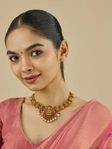 Kushal's Fashion Jewellery Embellished Bridal 92.5 Silver Gold-Plated Temple Necklace