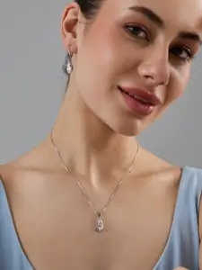 Kushal's Fashion Jewellery Sterling Silver Rhodium-Plated CZ Necklace & Earrings