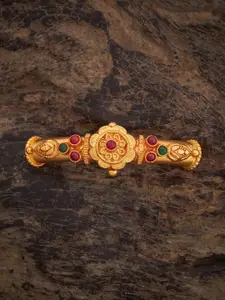 Kushal's Fashion Jewellery Ruby-Green Gold-Plated Ethnic 92.5 Pure Silver Temple Bangle