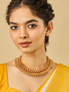 Kushal's Fashion Jewellery Women Gold-Plated Ethnic 92.5 Pure Temple Silver Necklace