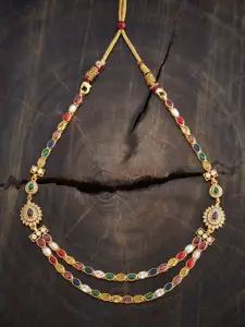 Kushal's Fashion Jewellery Silver Gold Plated CZ Navaratna Temple Necklace