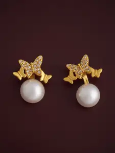 Kushal's Fashion Jewellery 92.5  Silver Gold-Plated Pearl Classic Studs