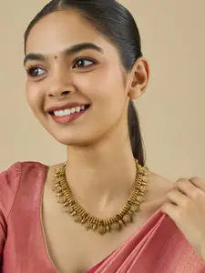 Kushal's Fashion Jewellery Embellished Bridal 92.5 Gold-Plated Ruby Dome Shaped Jhumkas