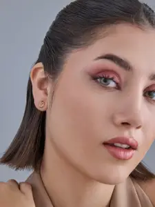 Kushal's Fashion Jewellery 92.5  Silver Gold-Plated CZ Studded Studs Earrings