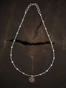 Kushal's Fashion Jewellery 92.5 Pure Silver Plated Ruby Stones Temple Necklace