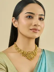 Kushal's Fashion Jewellery Embellished Bridal 92.5 Gold-Plated Stone Studded Necklace