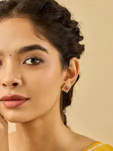 Kushal's Fashion Jewellery 92.5 Pure Silver Gold-Plated Stones Studded Temple Studs