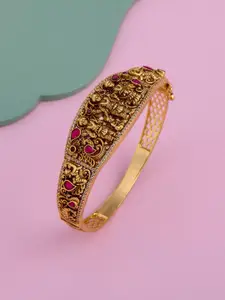 Kushal's Fashion Jewellery Ruby Oxidised Gold-Plated Silver Temple Kada Bangle