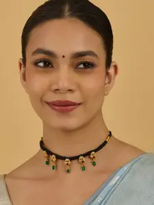 Kushal's Fashion Jewellery 92.5 Pure Silver Gold-Plated Stone Studded & Beaded Necklace