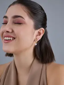 Kushal's Fashion Jewellery 92.5  Silver Gold-Plated CZ Studded Drop Earrings