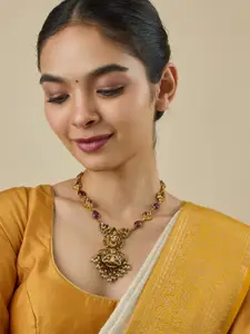 Kushal's Fashion Jewellery Embellished Bridal 92.5 Silver CZ- Lakshmi Goddess Necklace