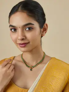 Kushal's Fashion Jewellery Embellished Bridal 92.5 Silver Gold-Plated Temple Necklace