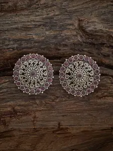 Kushal's Fashion Jewellery 92.5 Sterling Silver Plated Artificial Stones Temple Studs