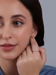 Kushal's Fashion Jewellery White Rose Gold-Plated Party 92.5 Sterling Silver Finger Ring