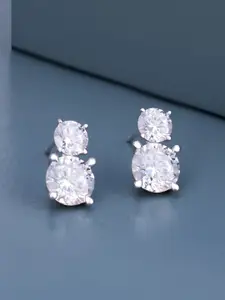 Kushal's Fashion Jewellery 92.5 Silver Rhodium-Plated Zircon Diamond Shaped Studs