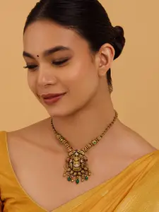 Kushal's Fashion Jewellery 92.5 Pure Silver Gold-Plated Stone Studded & Beaded Necklace