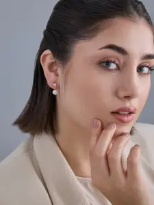 Kushal's Fashion Jewellery 92.5  Silver  Rose Gold-Plated Pearls Drop Earrings