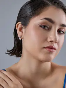 Kushal's Fashion Jewellery 92.5  Silver Rhodium-Plated Pearl Classic Studs