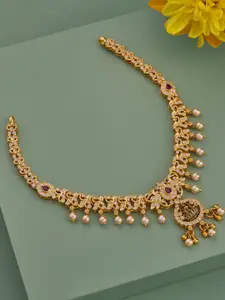 Kushal's Fashion Jewellery 92.5 Pure Silver Gold-Plated Stone Studded & Beaded Necklace