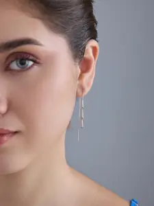 Kushal's Fashion Jewellery 92.5  Silver Rhodium-Plated CZ Studded Drop Earrings