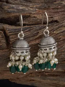 Kushal's Fashion Jewellery 92.5 Sterling Silver Plated Artificial Stone Dome Jhumkas