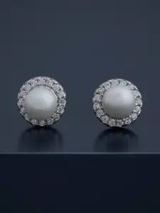 Kushal's Fashion Jewellery 92.5  Silver Rhodium-Plated Circular Shaped Studs
