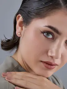 Kushal's Fashion Jewellery 92.5  Silver Rose Gold-Plated CZ Studded Studs Earrings