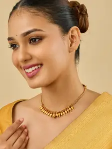 Kushal's Fashion Jewellery 92.5 Pure Silver Gold-Plated Stone Studded Temple Necklace