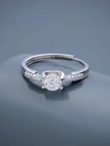Kushal's Fashion Jewellery Rhodium-Plated Stone-Studded Adjustable Finger Ring