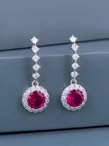 Kushal's Fashion Jewellery Silver Rhodium-Plated Zircon Geometric Drop Earrings