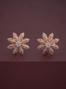 Kushal's Fashion Jewellery 92.5  Silver Rose Gold-Plated CZ Floral Stud Earrings
