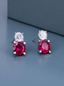 Kushal's Fashion Jewellery 92.5 Silver Rhodium-Plated Zircon Diamond Shaped Studs