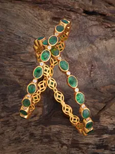 Kushal's Fashion Jewellery Green Gold-Plated Ethnic 92.5 Pure Silver Temple Bangles