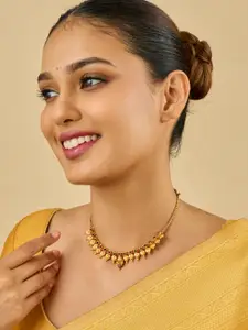 Kushal's Fashion Jewellery 92.5 Pure Silver Gold-Plated Stone Studded Temple Necklace