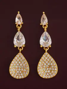 Kushal's Fashion Jewellery 92.5 Silver Gold-Plated CZ-Studded Teardrop Drop Earrings