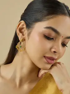 Kushal's Fashion Jewellery Embellished Bridal 92.5 Gold-Plated Crescent Shaped Chandbalis