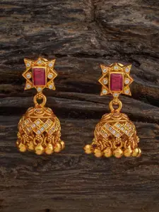 Kushal's Fashion Jewellery Embellished Bridal 92.5 Silver Gold-Plated Zircon Dome Jhumkas