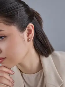 Kushal's Fashion Jewellery 92.5  Silver Rose Gold-Plated CZ Studded Studs Earrings