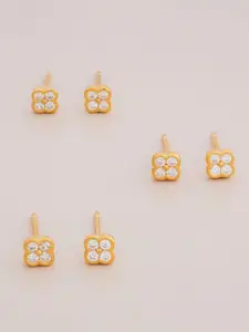 Kushal's Fashion Jewellery 92.5 Sterling Silver Gold Plated Geometric Studs Earrings