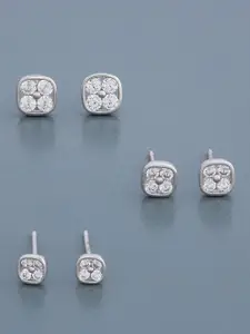 Kushal's Fashion Jewellery 92.5 Sterling Silver Rhodium-Plated Geometric Studs Earrings