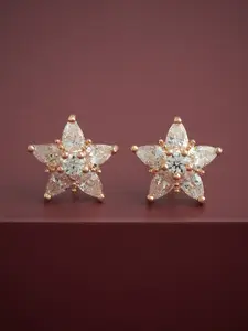Kushal's Fashion Jewellery 92.5  Silver Rose Gold-Plated Stone Studded Studs