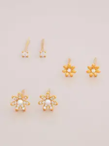 Kushal's Fashion Jewellery Set of 3 Gold-Plated 92.5 Sterling Silver Pearls Beaded Studs