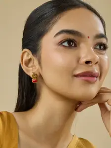 Kushal's Fashion Jewellery 92.5 Sterling Silver Gold-Plated Oxidised Temple Drop Earrings