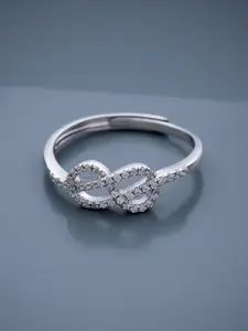 Kushal's Fashion Jewellery 92.5 Pure Silver Rhodium-Plated Stone Studded Finger Ring