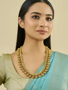 Kushal's Fashion Jewellery Embellished Bridal 92.5 Silver Gold-Plated Temple Necklace