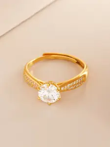 Kushal's Fashion Jewellery 92.5 Pure Silver Gold-Plated Stone Studded Finger Ring