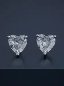 Kushal's Fashion Jewellery 92.5  Silver Rhodium-Plated CZ Studded Studs Earrings