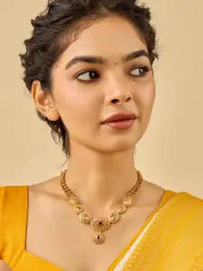 Kushal's Fashion Jewellery 92.5 Pure Silver Gold-Plated Stone Studded Necklace